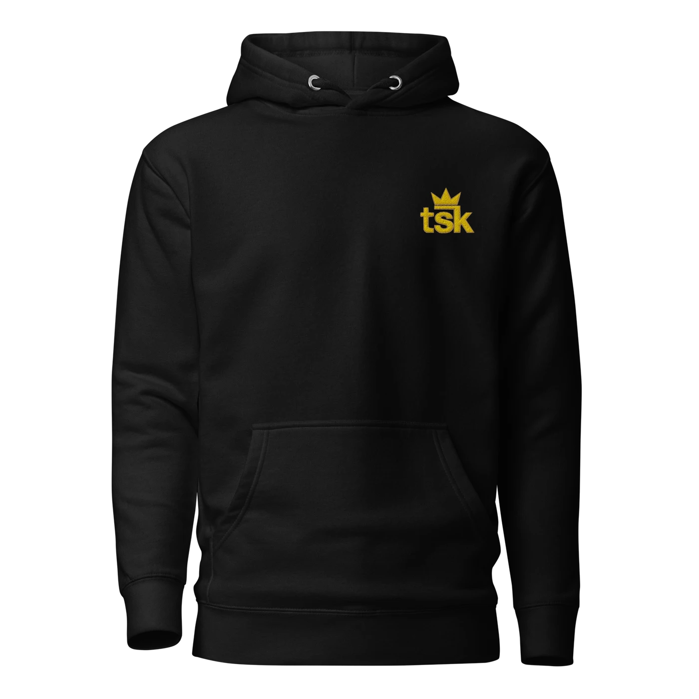 TSK Logo Unisex Premium Hoodie — Black — Plain front