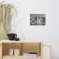 Seeing into the Aether | Collective Consciousness – Open Edition Print — 16″ × 12″ — above a cane cabinet