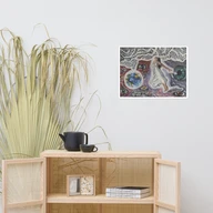 Seeing into the Aether | Collective Consciousness – Open Edition Print — 24″ × 18″ — above a cane cabinet
