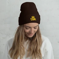 TSK Cuffed Beanie — Brown — Woman White
