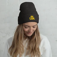 TSK Cuffed Beanie — Dark Grey — Woman White