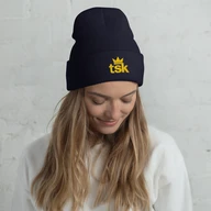 TSK Cuffed Beanie — Navy — Woman White