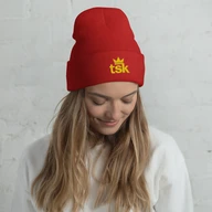 TSK Cuffed Beanie — Red — Woman White