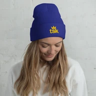 TSK Cuffed Beanie — Royal — Woman White