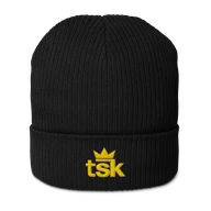 TSK Organic Ribbed Beanie — Black — Front