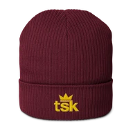TSK Organic Ribbed Beanie — Burgundy — Front