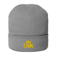TSK Organic Ribbed Beanie — Light Grey — Front