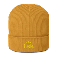 TSK Organic Ribbed Beanie — Mustard Yellow — Front