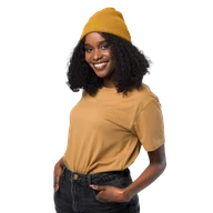 TSK Organic Ribbed Beanie — Mustard Yellow — Front